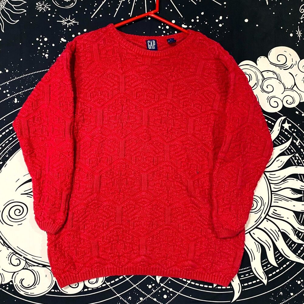 Vintage GAP Sweater Men S Red Ramie Cable Knit Grandpa Preppy Winter Cozy